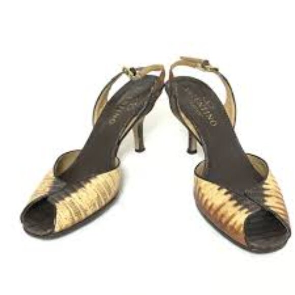 Valentino Garavani Vintage Brown Snakeskin slingbacks s 37 1/2 - Picture 6 of 7